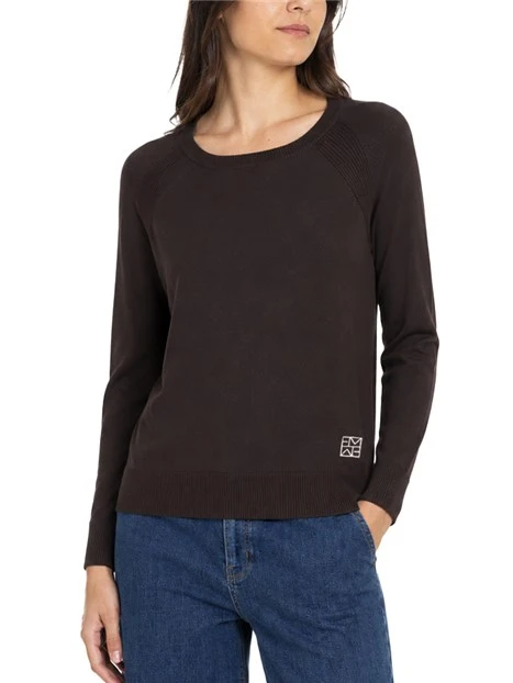 MAGLIA GIROCOLLO IN FILATO DI MISTO VISCOSA CON MANICA RAGLAN DONNA MARRONE