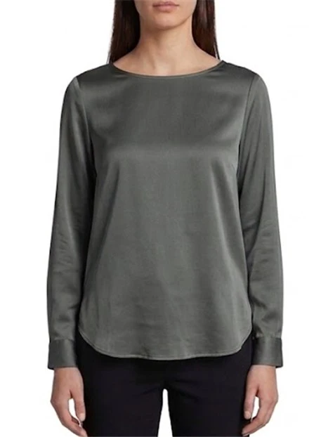 BLUSA IN RASO STRETCH CON SCOLLO A BARCHETTA DONNA VERDE