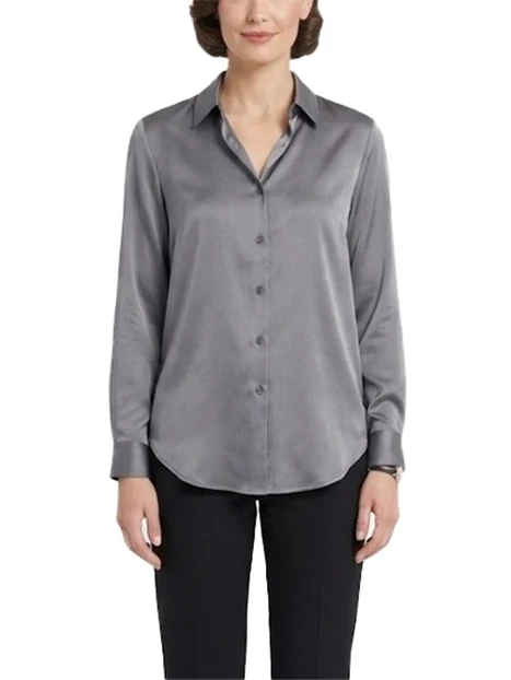 CAMICIA FLUIDA IN RASO LEGGERO STRETCH CON FONDO STONDATO GRIGIO