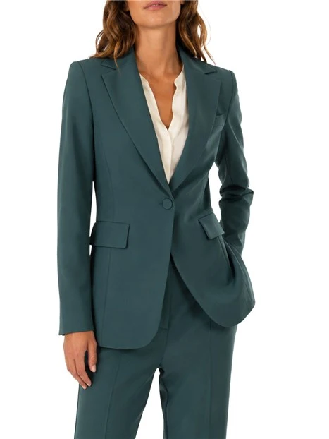 BLAZER MONOPETTO IN RASO OPACO DONNA VERDE SCURO