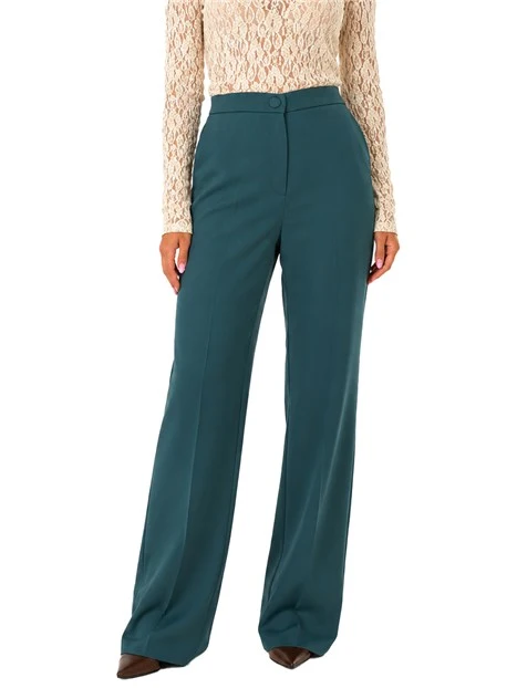 PANTALONI PALAZZO IN RASO CON FINITURA OPACA DONNA VERDE SCURO