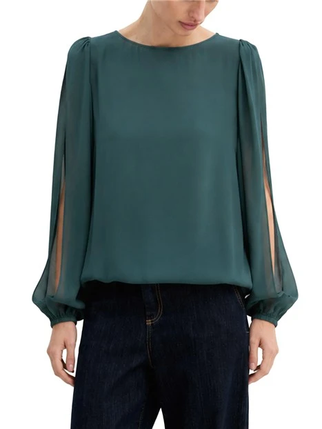 BLUSA IN CRÊPE DI VISCOSA CON MANICHE APERTE E SCOLLO A BARCA DONNA VERDE