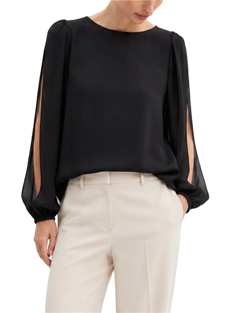 BLUSA IN CRÊPE DI VISCOSA CON MANICHE APERTE E SCOLLO A BARCA DONNA NERO