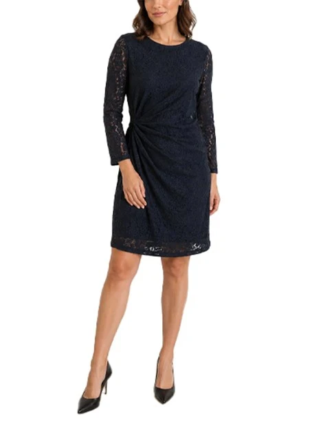 VESTITO CORTO IN PIZZO CON DRAPPEGGIO LATERALE DONNA NERO