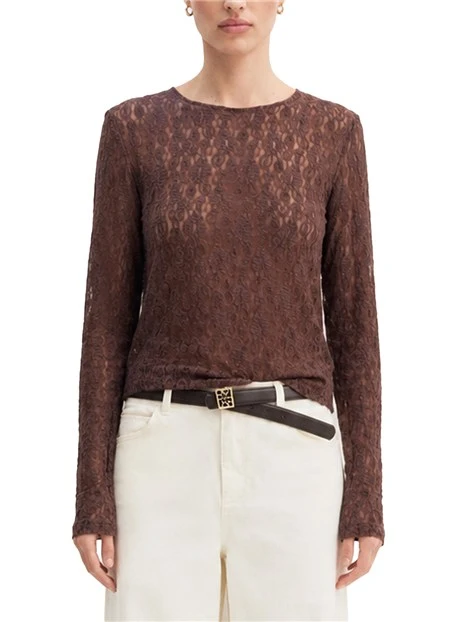 T-SHIRT MANICA LUNGA IN JERSEY DI PIZZO CON APERTURA POSTERIIORE DONNA MARRONE