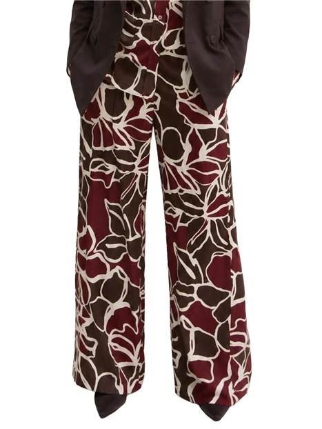 PANTALONI PALAZZO IN TWILL STAMPATO CON INSERTO ELASTICO DONNA MARRONE