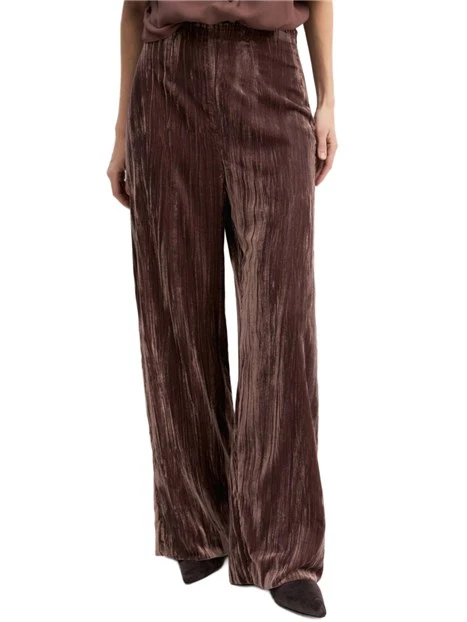 PANTALONI PALAZZO IN VELLUTO CRACKLE CON VITA ALTA DONNA MARRONE