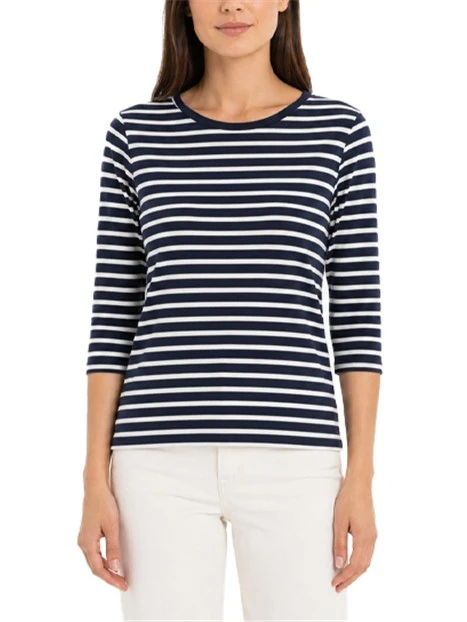 T-SHIRT MANICA TRE QUARTI IN JERSEY DI VISCOSA STRETCH E SCOLLO STONDATO DONNA