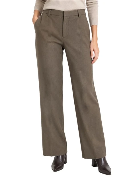 PANTALONE PALAZZO AMPIO IN MISTO LANA STRETCH DONNA MARRONE