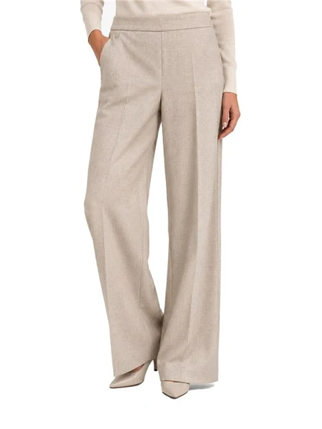 PANTALONI PALAZZO IN FLANELLA MISTO LANA CON ORLO ALTO DONNA BIANCO