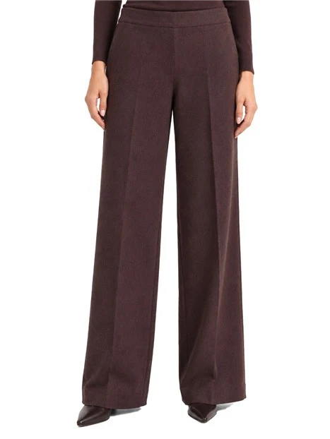 PANTALONI PALAZZO IN FLANELLA MISTO LANA CON ORLO ALTO DONNA BORDEAUX