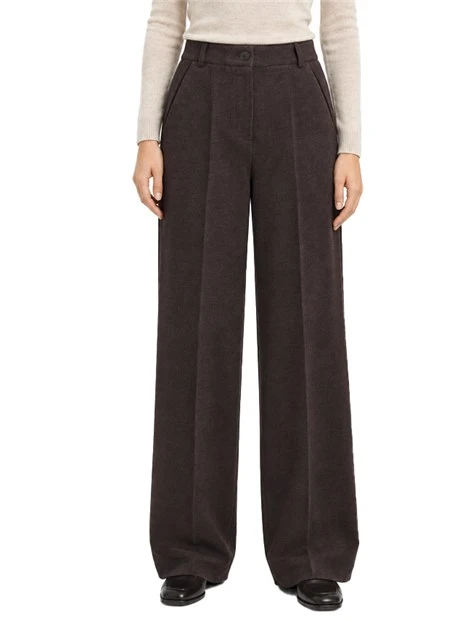 PANTALONI PALAZZO A VITA ALTA IN CINIGLIA STRETCH DONNA MARRONE