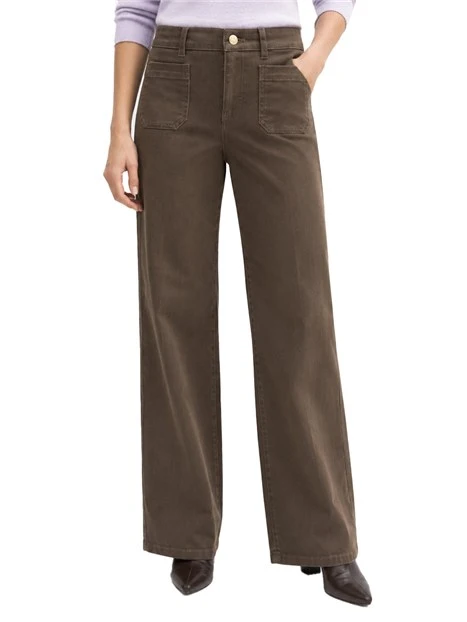 PANTALONI DONNA AMPIO IN TWILL DI MISTO COTONE STRETCH DONNA TORTORA