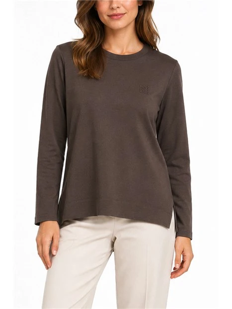 T-SHIRT MANICA LUNGA CON LOGO EMME RICAMATO DONNA MARRONE