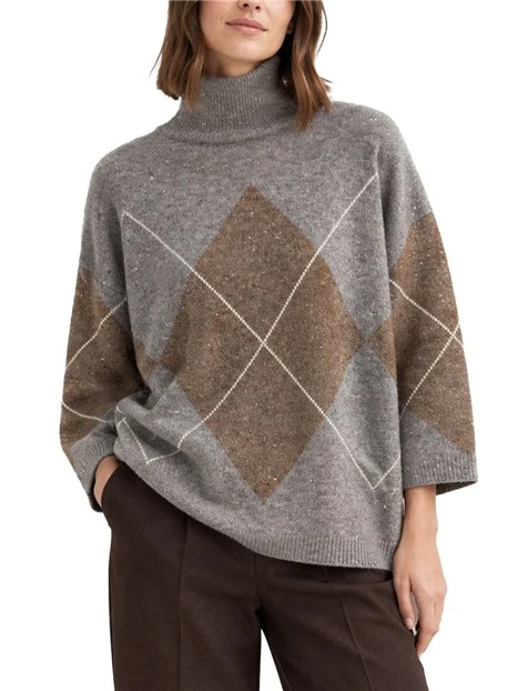 MAGLIA DOLCEVITA IN MISTO LANA CON PAILETTES E DETTAGLI A COSTINE DONNA GRIGIO