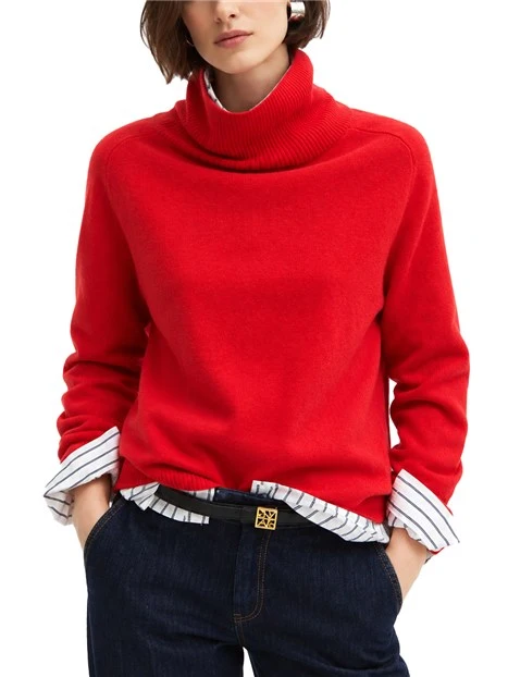 MAGLIA DOLCEVITA IN MISTO LANA E CASHMERE CON DETTAGLI A COSTINE DONNA ROSSO