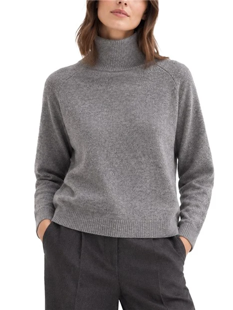 MAGLIA DOLCEVITA IN MISTO LANA E CASHMERE CON DETTAGLI A COSTINE DONNA GRIGIO