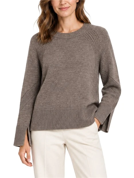 MAGLIA GIROCOLLO IN MISTO LANA MERINOS CON MANICHE RAGLAN DONNA  MARRONE