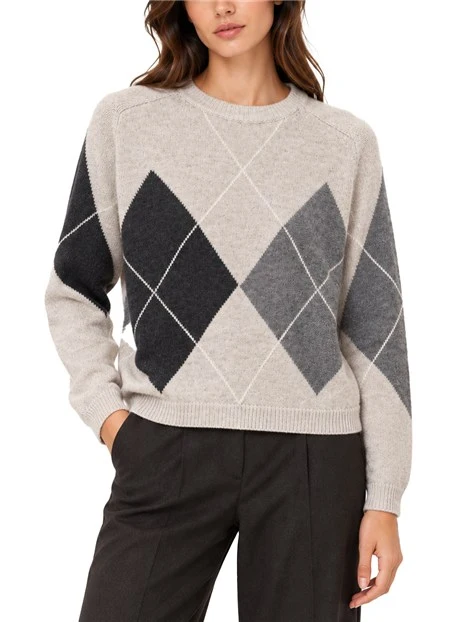 MAGLIA GIROCOLLO DONNA CON MOTIVO A ROMBI GRIGIO