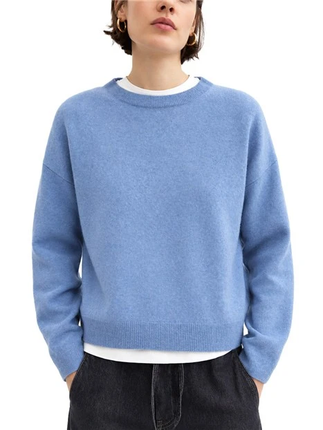 MAGLIA GIROCOLLO IN PURA LANA CON SPALLA LEGGERMENTE SCESA DONNA AZZURRO