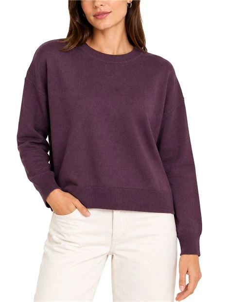 MAGLIA GIROCOLLO IN PURA LANA CON SPALLA LEGGERMENTE SCESA DONNA BORDEAUX