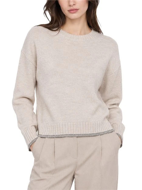 MAGLIA GIROCOLLO IN MISTO LANA CON BORDO LUREX DONNA BIANCO