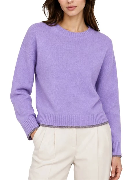 MAGLIA GIROCOLLO IN MISTO LANA CON BORDO LUREX DONNA VIOLA