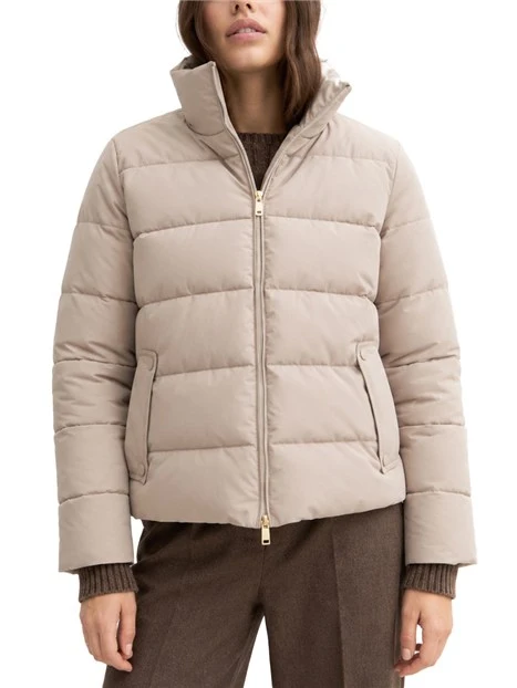 PIUMINO CORTO IMBOTTITO IN TAFFETÀ TECNICO CON CAPPUCCIO FURRY DONNA BEIGE