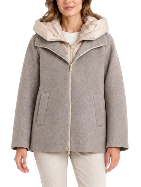 CAPPOTTO CORTO CON INTERNO IMBOTTITO E CAPPUCCIO DONNA BEIGE