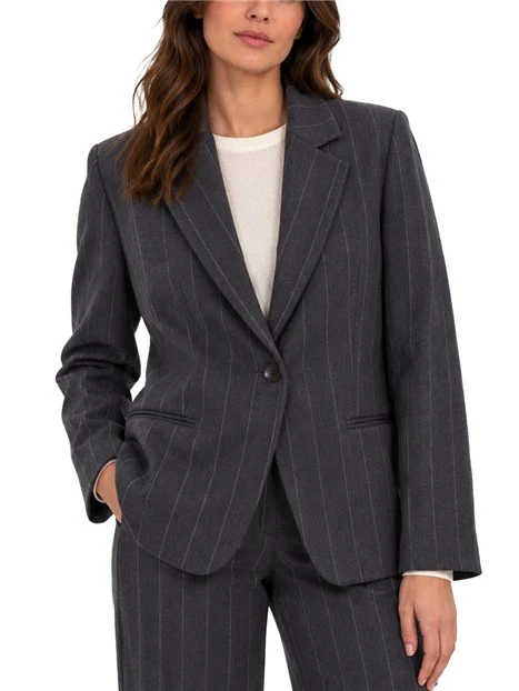 BLAZER MONOPETTO GESSATO DONNA BLU