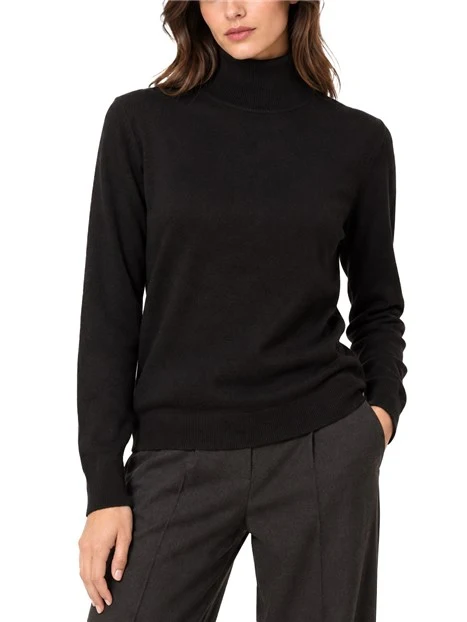 MAGLIA DOLCEVITA LISCIA CON COLLO A COSTINE DONNA NERO