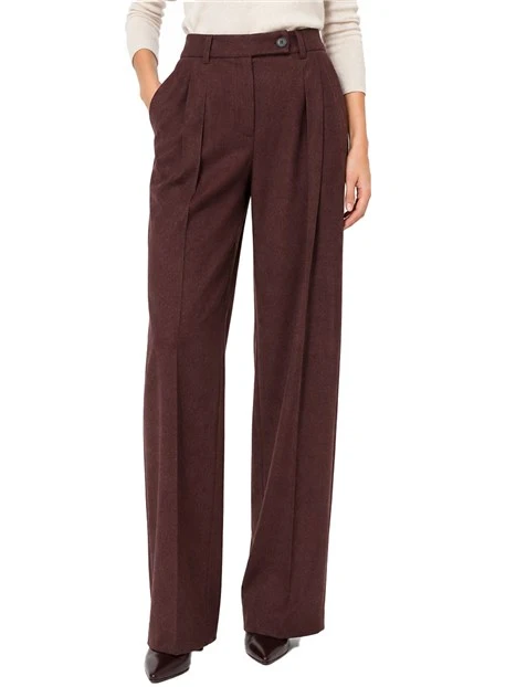 PANTALONI PALAZZO CON FANTASIA GESSATA E CON FILO LAMÉ DONNA BORDEAUX