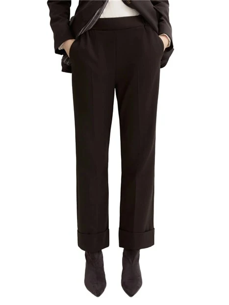 PANTALONI PALAZZO IN GABARDINA STRETCH CON RISVOLTO DONNA MARRONE