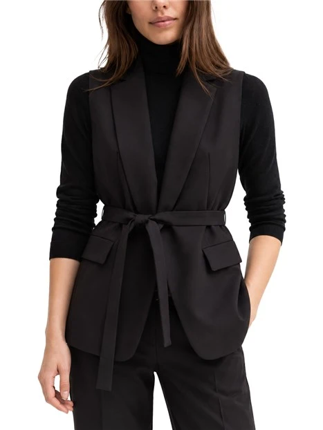 GILET CON CINTURA IN MISTO VISCOSA STRETCH DONNA NERO