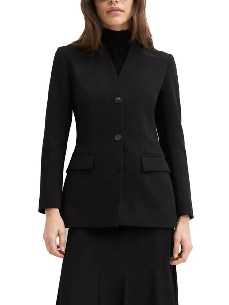 BLAZER MONOPETTO ADERENTE IN MISTO VISCOSA STRETCH CON SCOLLO A V DONNA NERO