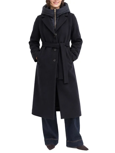 CAPPOTTO LUNGO IN PANNO SOFT IMBOTTITO CON CAPPUCCIO RIMOVIBILE DONNA BLU