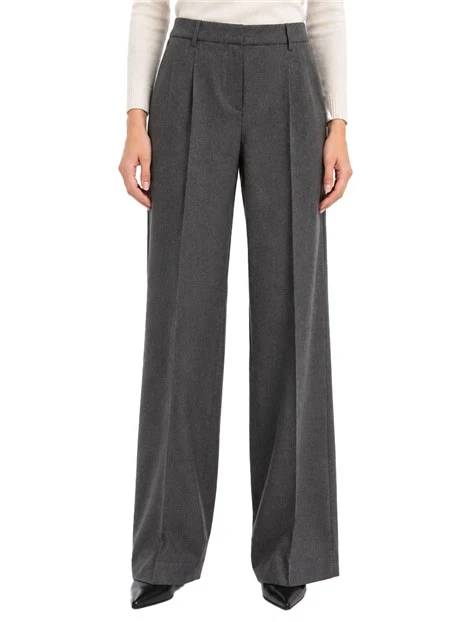 PANTALONI PALAZZO IN FLANELLA MISTO LANA CON ORLO ALTO DONNA ANTRACITE