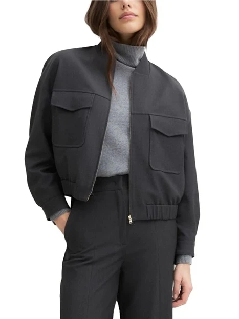 GIACCA CORTA STILE BOMBER IN GABARDINA MISTO VISCOSA STRETCH DONNA ANTRACITE