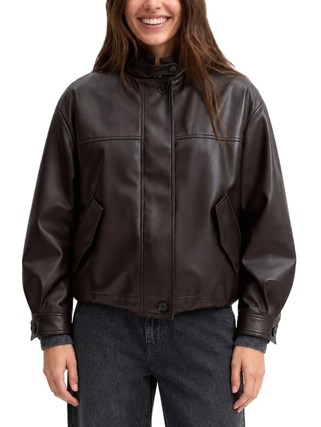 GIACCA CORTA BOMBER OVERSIZE IN JERSEY SPALMATO EFFETTO VELLUTATO DONNA MARRONE