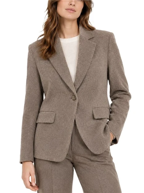 BLAZER MONOPETTO IN FLANELLA MISTO LANA STRETCH DONNA  MARRONE