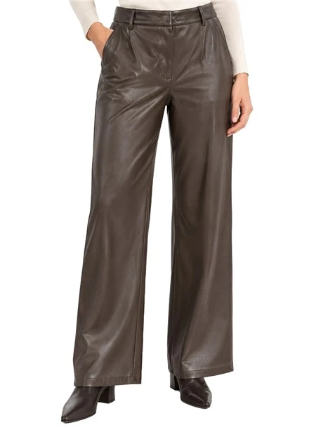 PANTALONI PALAZZO IN JERSEY SPALMATO CON ZIP NASCOSTA  DONNA MARRONE
