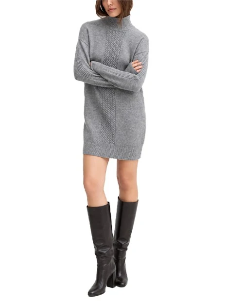 VESTITO CORTO IN MAGLIA STRETCH CON PAILLETTES E MOTIVO A TRECCE DONNA GRIGIO