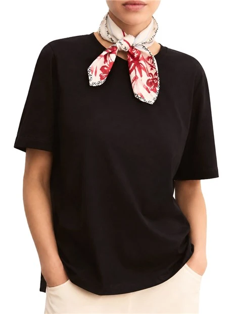 T-SHIRT MANICA CORTA IN JERSEY DI COTONE CON FOULARD COORDINATO DONNA BLU