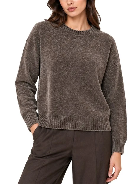 T-SHIRT MANICA CORTA IN JERSEY DI COTONE CON FOULARD COORDINATO DONNA MARRONE