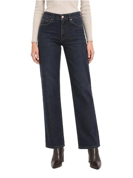 PANTALONI PALAZZO IN TWILL  DI MISTO COTONE STRETCH DONNA BLU