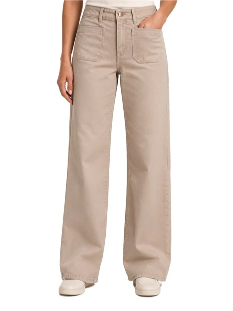 PANTALONI DONNA AMPIO IN TWILL DI MISTO COTONE STRETCH DONNA BEIGE