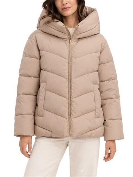 PIUMINO CORTO TRAPUNTATO CON TEXTURE SATINATA DONNA BEIGE
