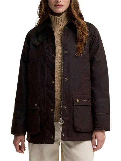 GIACCA IMPERMEABILE IN COTONE CERATO CON COLLETTO IN VELLUTO A COSTE DONNA MARRONE
