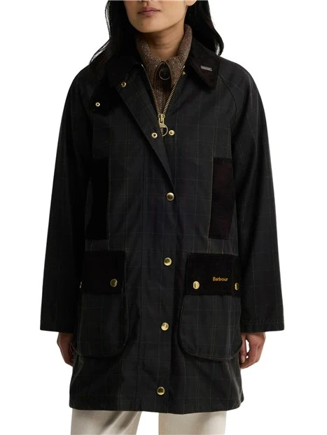 GIACCA IMPERMEABILE CERATA IN TARTAN DONNA VERDE