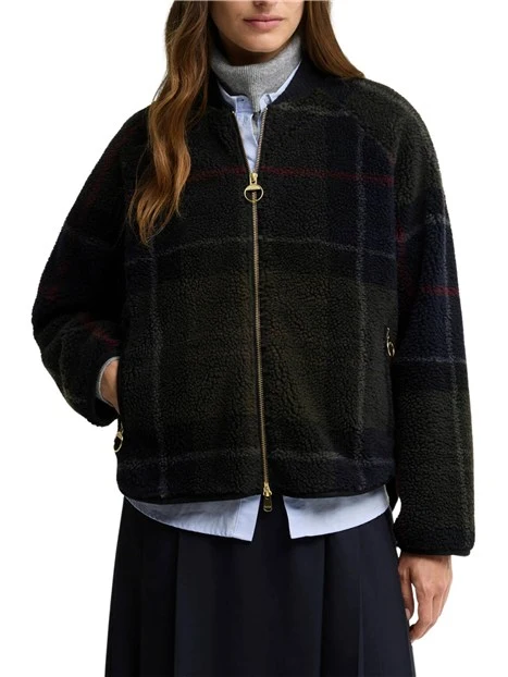 GIACCA CORTA IN PILE JACQUARD TARTAN DONNA VERDE